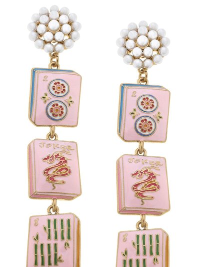 Canvas Style Mahjong Tile Triple Drop Pearl Cluster Enamel Earrings In Pink product