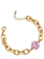 Marchesa Chinoiserie and Chunky Chain Bracelet in Pink and White - Pink/White