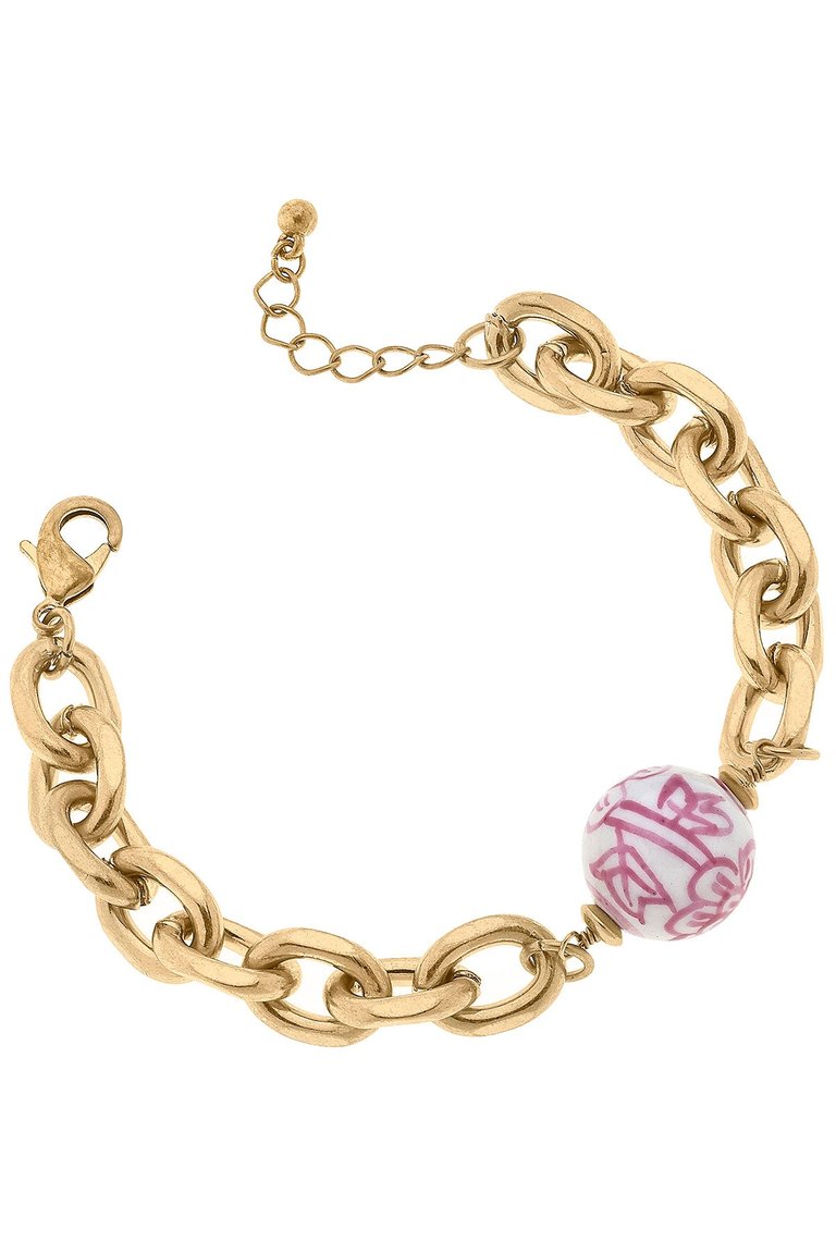 Marchesa Chinoiserie and Chunky Chain Bracelet in Pink and White - Pink/White