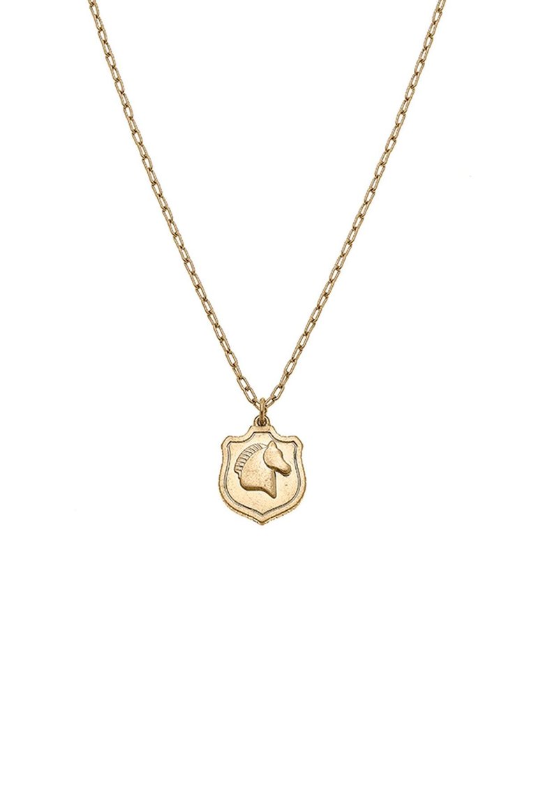 Marley Equestrian Charm Necklace in Worn Gold - Gold
