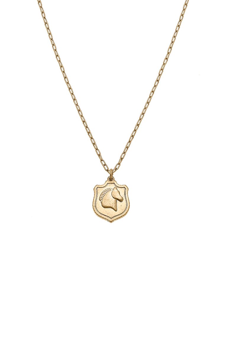 Marley Equestrian Charm Necklace in Worn Gold - Gold
