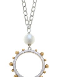 Melanie Long Studded Metal Circle Necklace In Two-Tone
