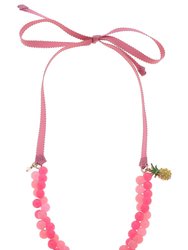 Melody Pineapple Charm Beaded Ribbon Children's Necklace - Fuchsia & Pink