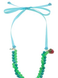 Melody Strawberry Charm Beaded Ribbon Children's Necklace - Green & Aqua