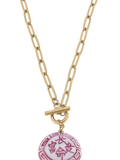Canvas Style Meredith Chinoiserie T-Bar Necklace - Pink & White product