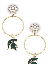 Michigan State Spartans Pearl Cluster Enamel Hoop Earrings - Spartan Green