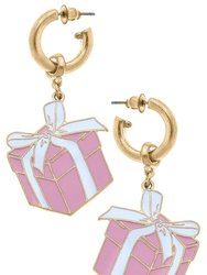 Millie Enamel Present Drop Earrings - Pink/White - Pink/White