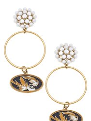 Missouri Tigers Pearl Cluster Enamel Hoop Earrings - Black & Gold