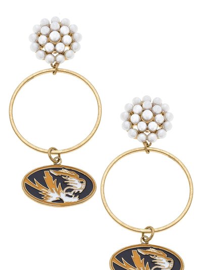 Canvas Style Missouri Tigers Pearl Cluster Enamel Hoop Earrings product