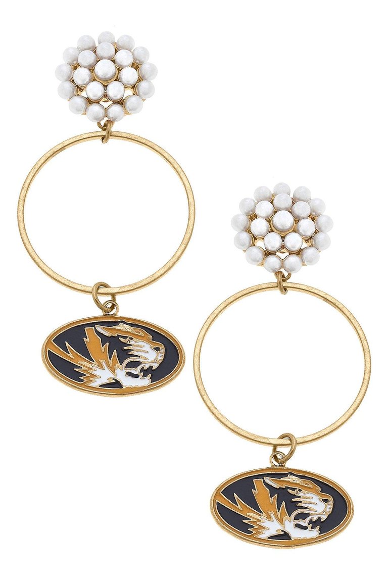 Missouri Tigers Pearl Cluster Enamel Hoop Earrings - Black & Gold