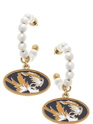 Missouri Tigers Pearl Hoop Enamel Drop Earrings - Black & Gold