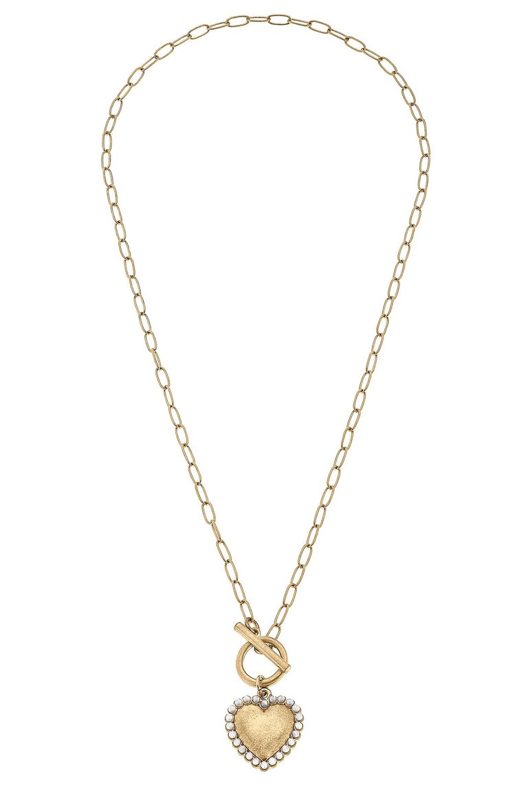 Molly Pearl Studded Heart T-Bar Necklace