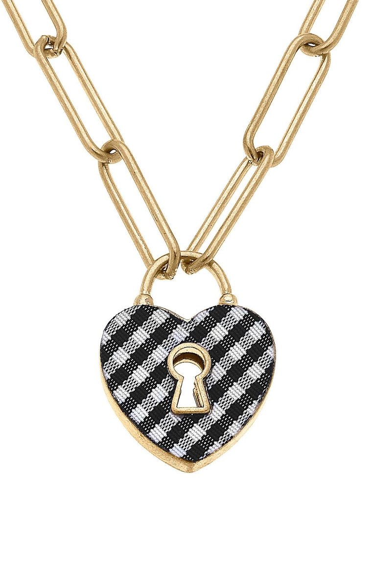 Monclér Gingham Heart Padlock Necklace - Black - Black