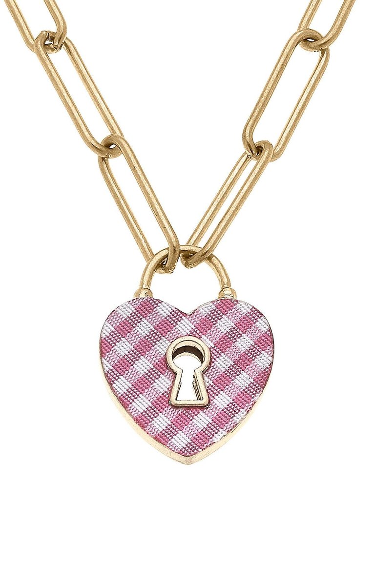 Monclér Gingham Heart Padlock Necklace in Pink - Pink