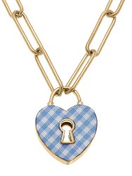 Monclér Gingham Heart Padlock Necklace - Blue