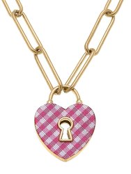 Monclér Gingham Heart Padlock Necklace - Fuchsia
