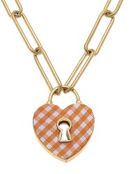 Monclér Gingham Heart Padlock Necklace - Orange