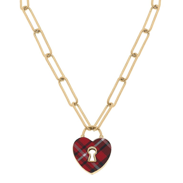 Monclér Tartan Heart Padlock Necklace