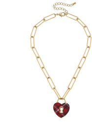 Monclér Tartan Heart Padlock Necklace - Red