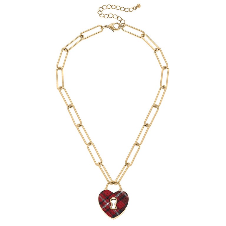 Monclér Tartan Heart Padlock Necklace - Red