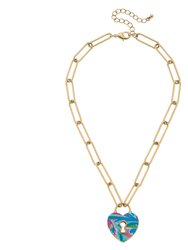 Monclér Tropical Heart Padlock Necklace In Blue - Blue
