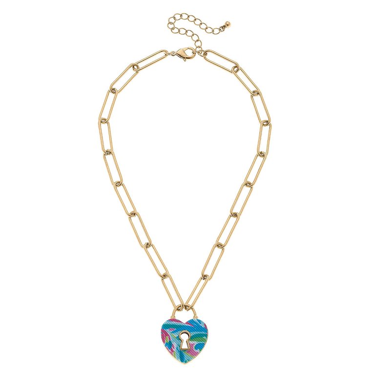 Monclér Tropical Heart Padlock Necklace In Blue - Blue
