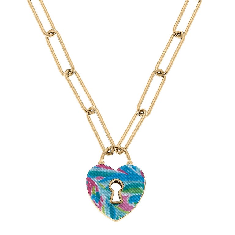 Monclér Tropical Heart Padlock Necklace In Blue
