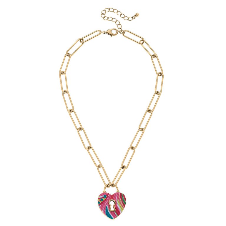 Monclér Tropical Heart Padlock Necklace In Pink - Pink