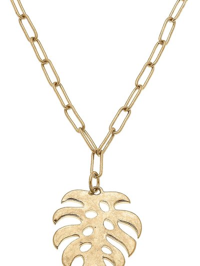 Canvas Style Monstera Leaf Pendant Necklace in Worn Gold product