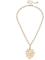 Monstera Leaf Pendant Necklace in Worn Gold