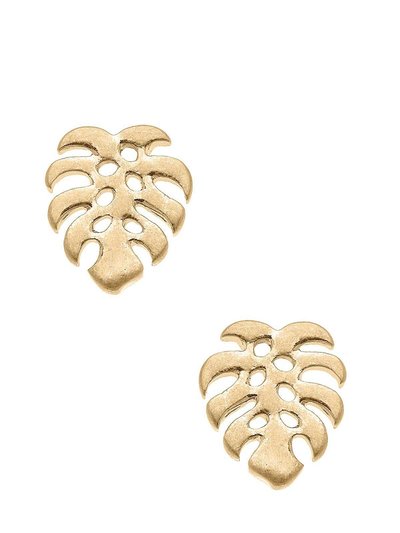 Canvas Style Monstera Leaf Stud Earrings in Worn Gold product