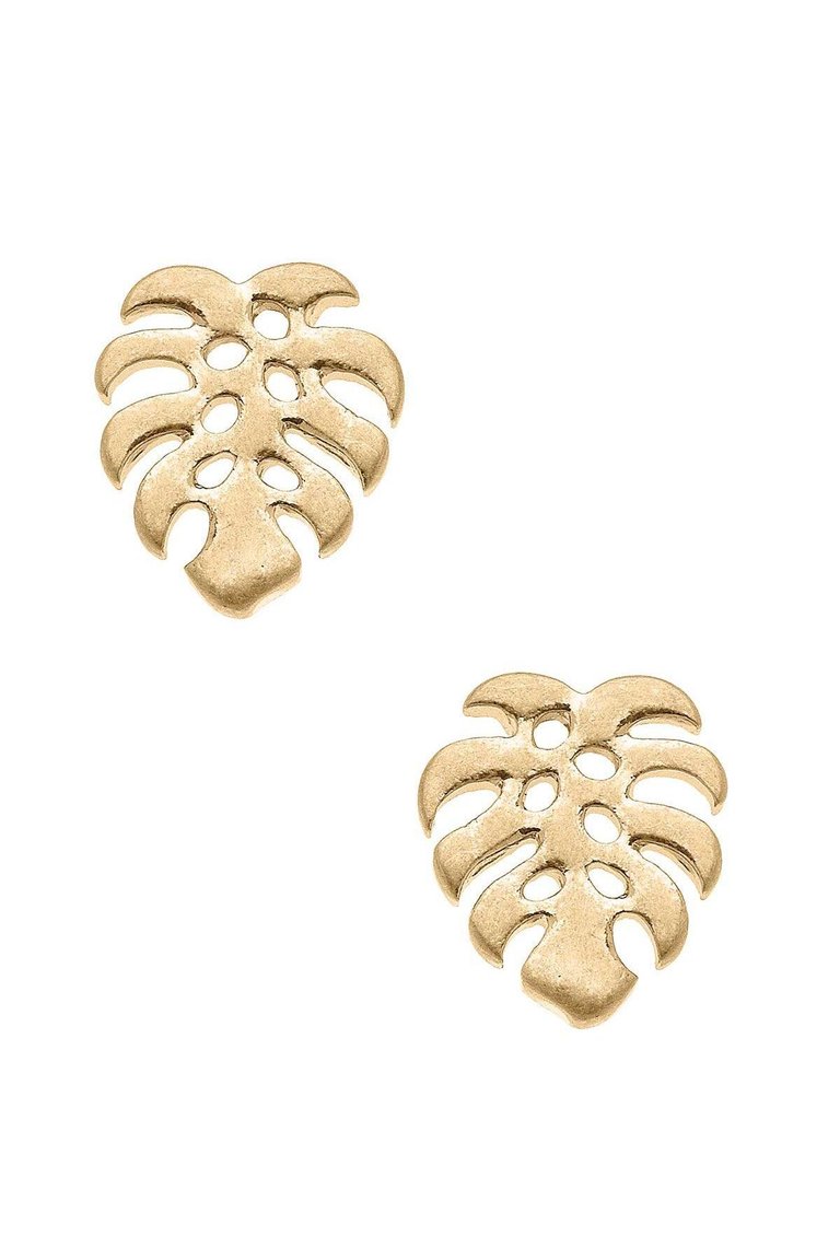 Monstera Leaf Stud Earrings in Worn Gold - Worn Gold