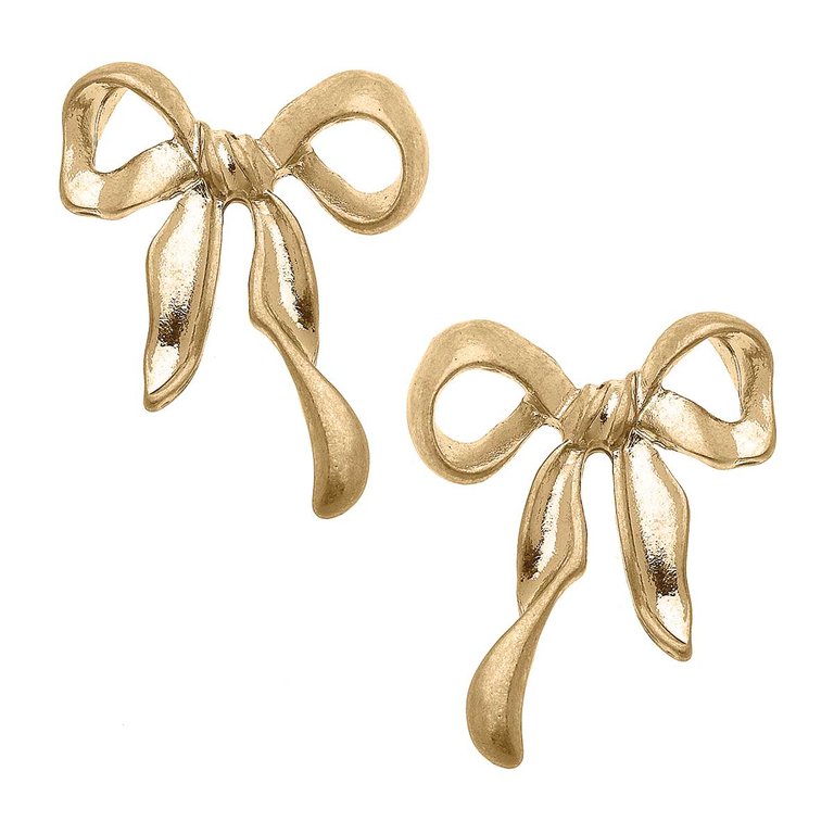 Morganne Bow Stud Earrings in Worn Gold - Worn Gold