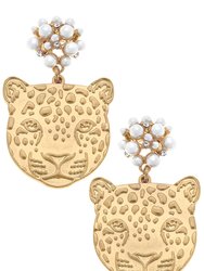 Mya Pearl & Pavé Cluster Jaguar Drop Earrings - Worn Gold