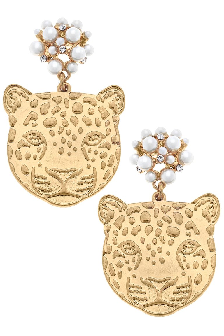 Mya Pearl & Pavé Cluster Jaguar Drop Earrings - Worn Gold