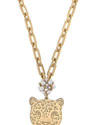 Mya Pearl & Pavé Cluster Jaguar Pendant Necklace - Worn Gold