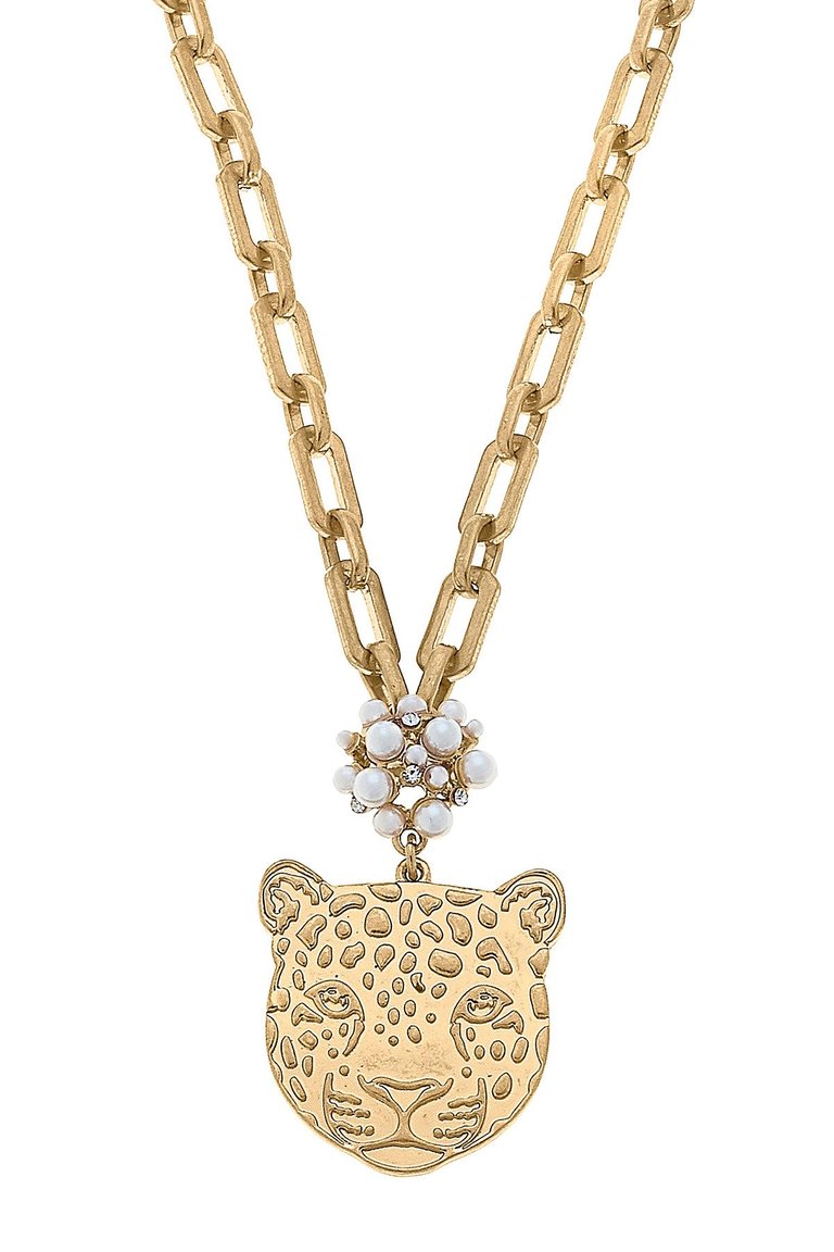 Mya Pearl & Pavé Cluster Jaguar Pendant Necklace - Worn Gold