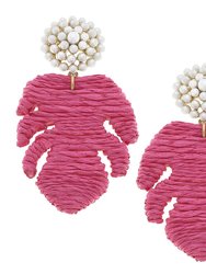 Natalie Raffia Palm Leaf Pearl Drop Earring In Pink - Pink