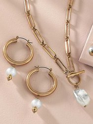 Nina Pearl Drop Hoop Earrings