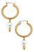 Nina Pearl Drop Hoop Earrings - Worn Gold