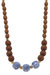 Oakley Blue & White Chinoiserie & Wood Necklace - Brown