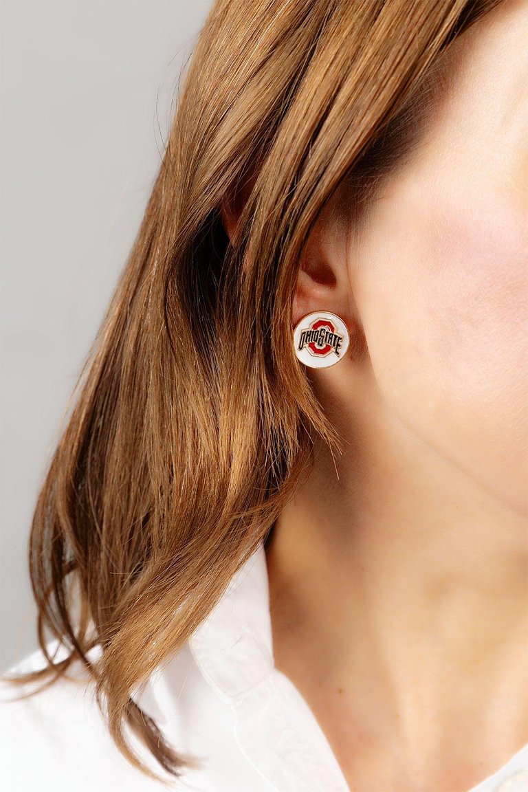 Ohio State Buckeyes Enamel Disc Stud Earrings In White