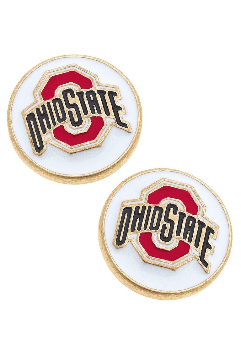 Ohio State Buckeyes Enamel Disc Stud Earrings In White - White