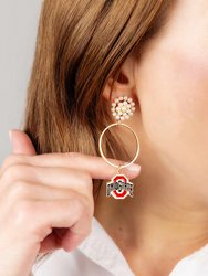 Ohio State Buckeyes Pearl Cluster Enamel Hoop Earrings In Scarlet