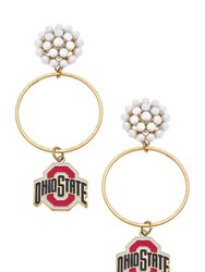 Ohio State Buckeyes Pearl Cluster Enamel Hoop Earrings In Scarlet - Scarlet