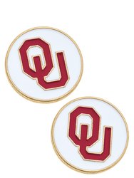 Oklahoma Sooners Enamel Disc Stud Earrings - White