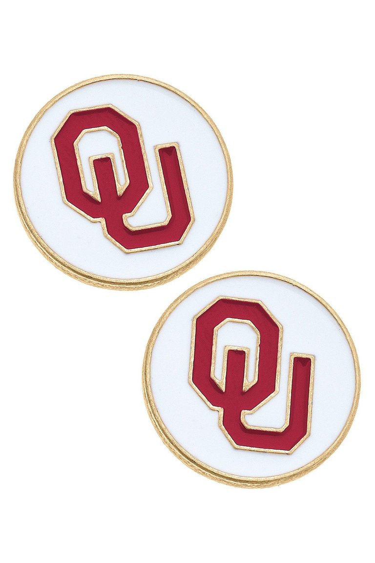 Oklahoma Sooners Enamel Disc Stud Earrings - White