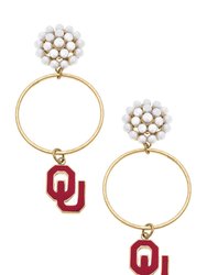 Oklahoma Sooners Pearl Cluster Enamel Hoop Earrings - Crimson