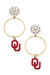 Oklahoma Sooners Pearl Cluster Enamel Hoop Earrings - Crimson