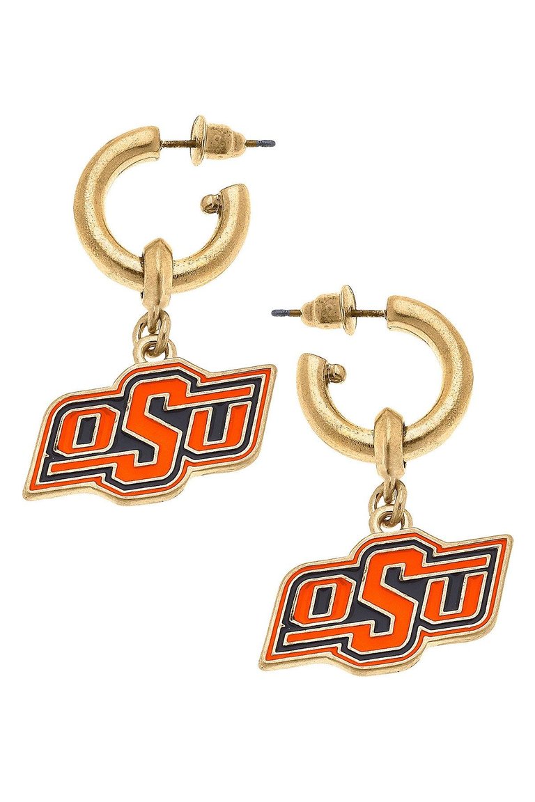 Oklahoma State Cowboys Enamel Drop Hoop Earrings - Orange & Black